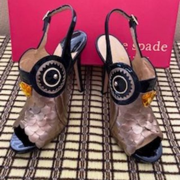 KATE SPADE MULTI-COLOR OWL DESIGN OPEN TOE HEELS - Picture 3 of 7